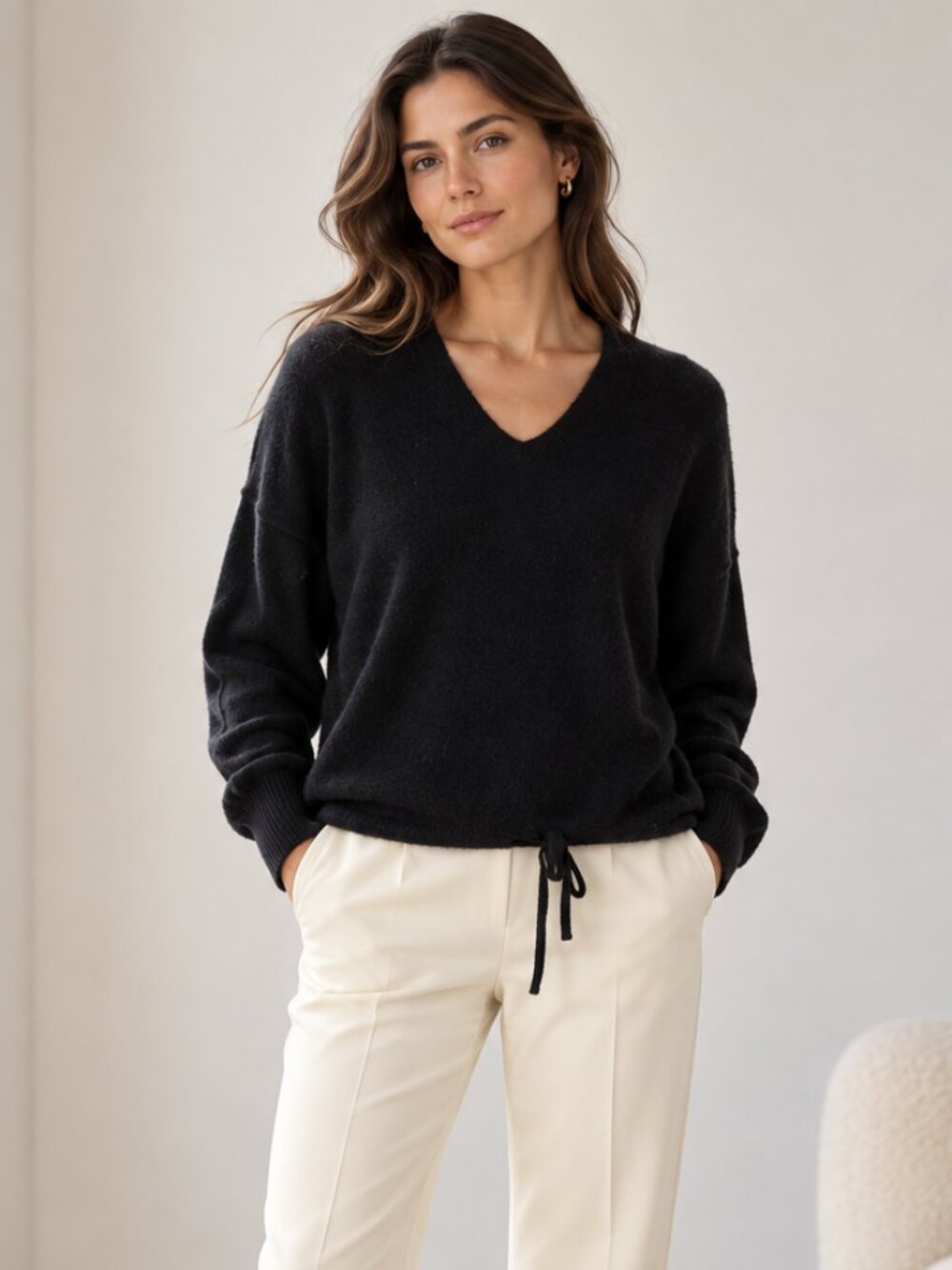 Theory Black V Neck Lace Up Side Pullover Sweater Size S